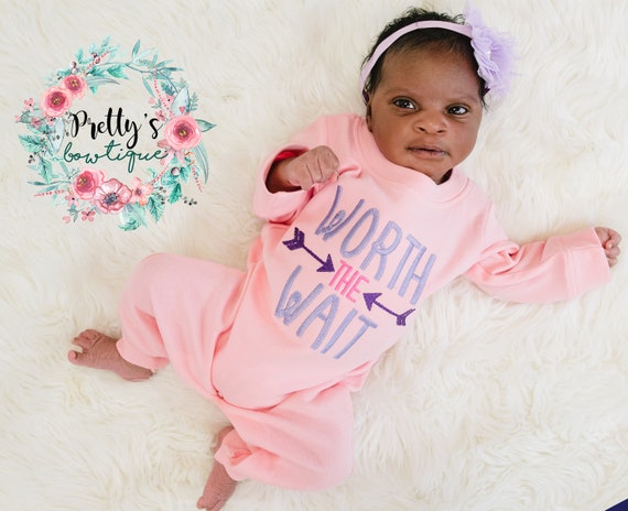 Worth the wait baby girl best sale outfit