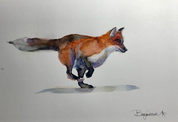 Fox Wall Art Original Watercolor Painting Watercolour Etsy