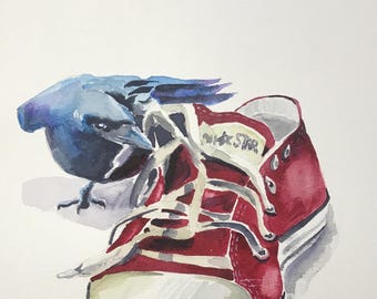 ORIGINAL Converse All Star WATERCOLOR Painting by Benjaminart9 , Colorful Gift Garden Flowers, Wall Art, Home Decor, Home Gift,