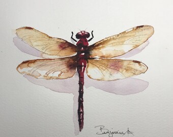 Dragonfly Wall Art Original watercolor painting watercolour landscape abstract floral flower print birds figures custom unique