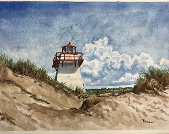 Original painting   PEI Lighthouse, Watercolor . Tracy Pitman , Colorful Boats, Garden Flowers, Wall Art, Home Decor, Home Gift, light hous