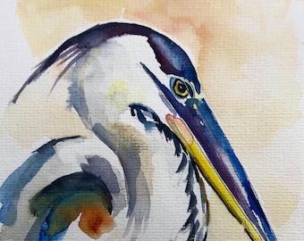 Blue Heron Wall Art  Original watercolor painting watercolour landscape abstract floral flower print birds figures custom artist Ben Pitman