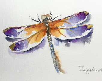 Dragonfly Wall Art Original watercolor painting watercolour landscape abstract floral flower print birds figures custom unique