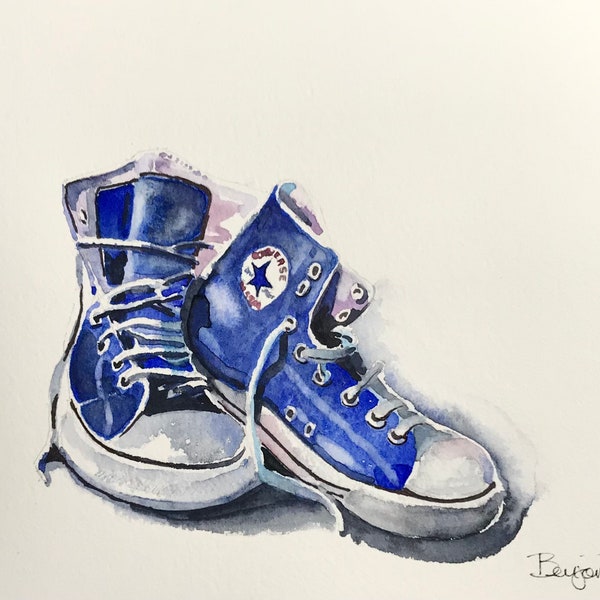 ORIGINAL Converse All Star WATERCOLOR Painting by Benjaminart9 , Colorful Gift Garden Flowers, Wall Art, Home Decor, Home Gift,