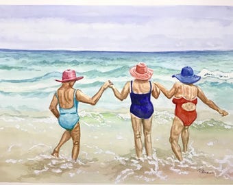 Beach ORIGINAL watercolor painting by Tracy Pitman my bride, Birds Wild Life, Warm Sunny Flowers, Garden Flowers, Wall Art, Home Decor,