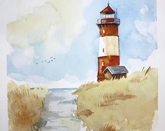 Original painting   PEI Lighthouse, Watercolor, Benjamin Pitman, Benjaminart9, Garden Flowers, Wall Art, Home Decor, Home Gift, light hous