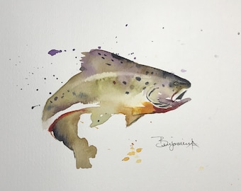 Brook Trout ORIGINAL watercolor painting by Ben Pitman, Birds Wild Life, Warm Sunny Flowers, Garden Flowers, Wall Art, Home Decor, Home Gift