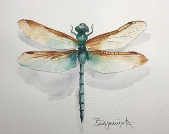 Dragonfly Wall Art Original watercolor painting watercolour landscape abstract floral flower print birds figures custom unique