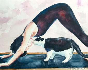 Yoga song sheet ORIGINAL watercolor painting by Benjaminart9, Birds Wild Life, Warm Sunny Flowers, Garden Flowers, Wall Art, Home Decor,