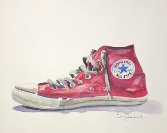 ORIGINAL Converse All Star WATERCOLOR Painting by Benjaminart9 , Colorful Gift Garden Flowers, Wall Art, Home Decor, Home Gift,