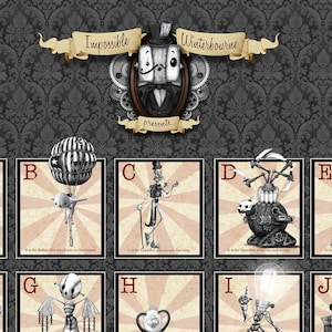 Roboter Alphabet Poster mit den Steampunk Robotern - Die AlphaBots!