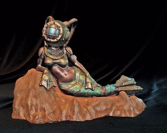 Steampunk Mermaid Aquabot Statuette: Green & Bronze Finish - Etsy