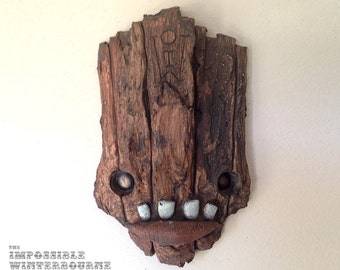 Forest Goblin sculpture, mask art, voodoo, tiki mask, forest spirit, fairytale, folk art, bugbear, Boggart Sculpture, tree art