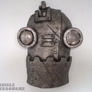 Steampunk Robot Sculpture, Tinman art, Scifi Space Robot, &quot;SteamBot Face&quot; - Pewter Finish, home Decor, Wall Art, Streetart