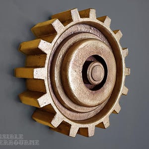 Steampunk Gear, 12" Diameter with Antique Gold finish, Steampunk Industrial Wall Decor