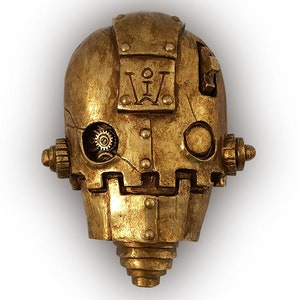 Limited Edition Steampunk Robot Sculpture, golden robot, SkullBot