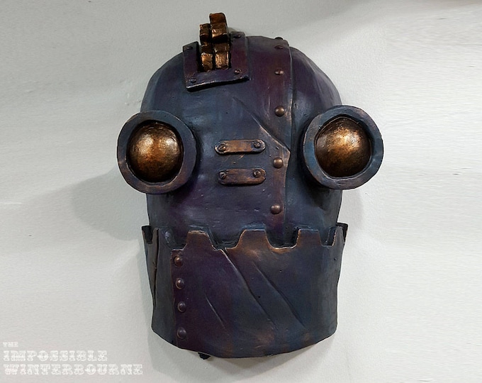 Sculpture de robot Steampunk « SteamBot Face » • Violet et Bronze •