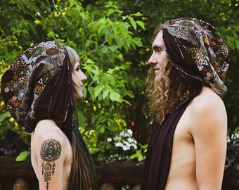 INFINITY HOOD - Brown & Olive, Festival hood, Multifunctional, Top, Scarf, dustmask, Burningman Hood