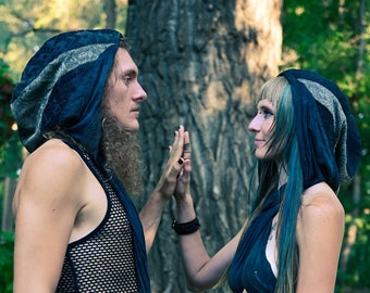 INFINITY HOOD - Blue Indigo, Festival hood, Multifunctional, Top, Scarf, dustmask, Burningman Hood