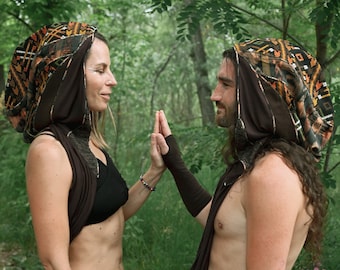 INFINITY HOOD - Brown Geometry, Festival hood, Multifunctional, Top, Scarf, dustmask, Burningman Hood