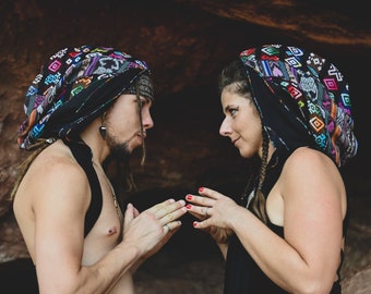 INFINITY HOOD - Black & Rainbow, Festival hood, Multifunctional, Top, Scarf, dustmask, Burningman Hood