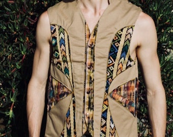 TRIBAL VEST - Tan, Man vest, burning man vest, festival vest, party vest, unique vest, beje vest , light color vest, sacred clothing