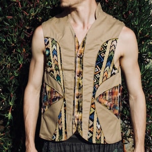 TRIBAL VEST - Tan, Man vest, burning man vest, festival vest, party vest, unique vest, beje vest , light color vest, sacred clothing