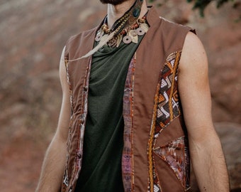 TRIBAL VEST - Light Brown, Man vest, Burningman vest, festival vest, party vest, unique vest, brown vest , Earthy color vest
