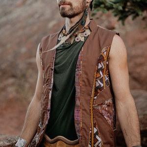 TRIBAL VEST - Light Brown, Man vest, Burningman vest, festival vest, party vest, unique vest, brown vest , Earthy color vest