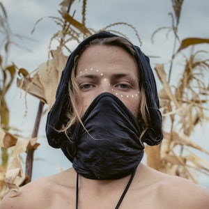 INFINITY HOOD- Holistic dyes - Gray Alnus, unisex hood, rave hood, burningman face mask hood, festival hood