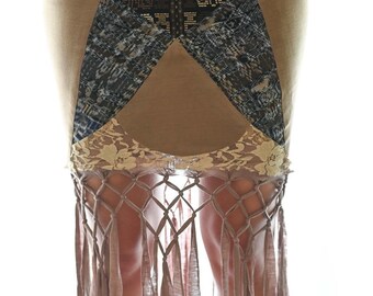 2 in 1 FRINGE SKIRT - Topi & Pink - boho skirt, tribal skirt , sexy curvy skirt , festival dance skirt , rave sexy skirt