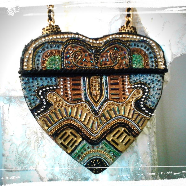 Avant Garde BEADED Handbag // Cross-Body Purse // Hand Painted Unique Purse