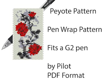 Flowers Roses Peyot Stitch.  Pen Wrap Pattern. Peyote Beading Pattern. Beaded Pen Wrap. G2 Pen Cover. Peyote Pen Wrap. Pilot G2 Pen Wrap.
