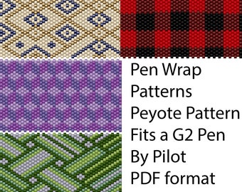 Pack of 4 Patterns.  Pen Wrap Patterns. Peyote Beading Patterns. Beaded Pen Wrap.   Peyote Pen Wrap. G2 Pen Cover. Pilot G2 Pen Wrap.