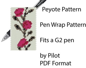 Flowers Peyot Stitch.  Pen Wrap Pattern. Peyote Beading Pattern. Beaded Pen Wrap. G2 Pen Cover. Peyote Pen Wrap. Pilot G2 Pen Wrap.