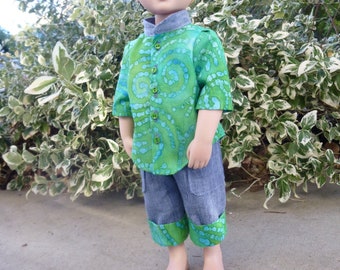 OOAK Manatee Big Shirt/ clam digger cargo pants set for GirlForAllTime or similar 16 inch boy dolls (Doll Not Included)