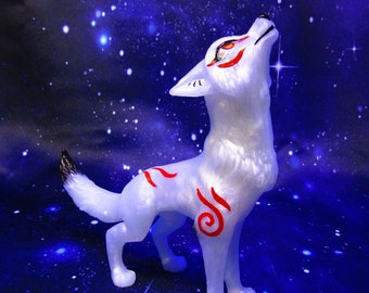 Okami howling wolf sculpture handmade figurine