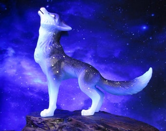 Galaxy Wolf figurine howling wolf sculpture handmade figurine starry fantasy