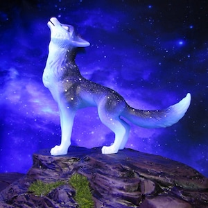 Galaxy Wolf figurine howling wolf sculpture handmade figurine starry fantasy
