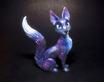 Galaxy Kitsune fox Figurine Statue, Handmade art, Japanese fox