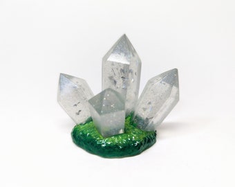 Silver Sparkle Nostalgic Video game style Crystal Cluster figurines dragon gems small handmade art pieces