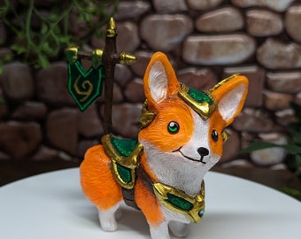 Corgi Armored Battle Steed Sculpture Figurine Statue Chibi Cute Dog Puppy Gift Handmade Collectable