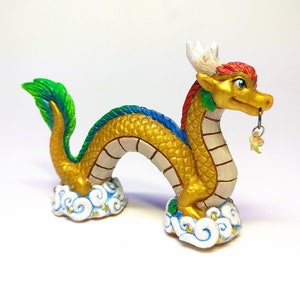 Golden Rainbow Lucky Wish dragon, noodle dragon, peep dragon, handmade sculpture, traditional art piece