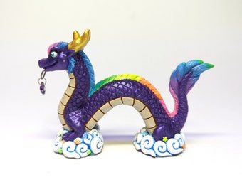 Purple Rainbow Lucky Wish dragon, noodle dragon, peep dragon, handmade sculpture, traditional art piece