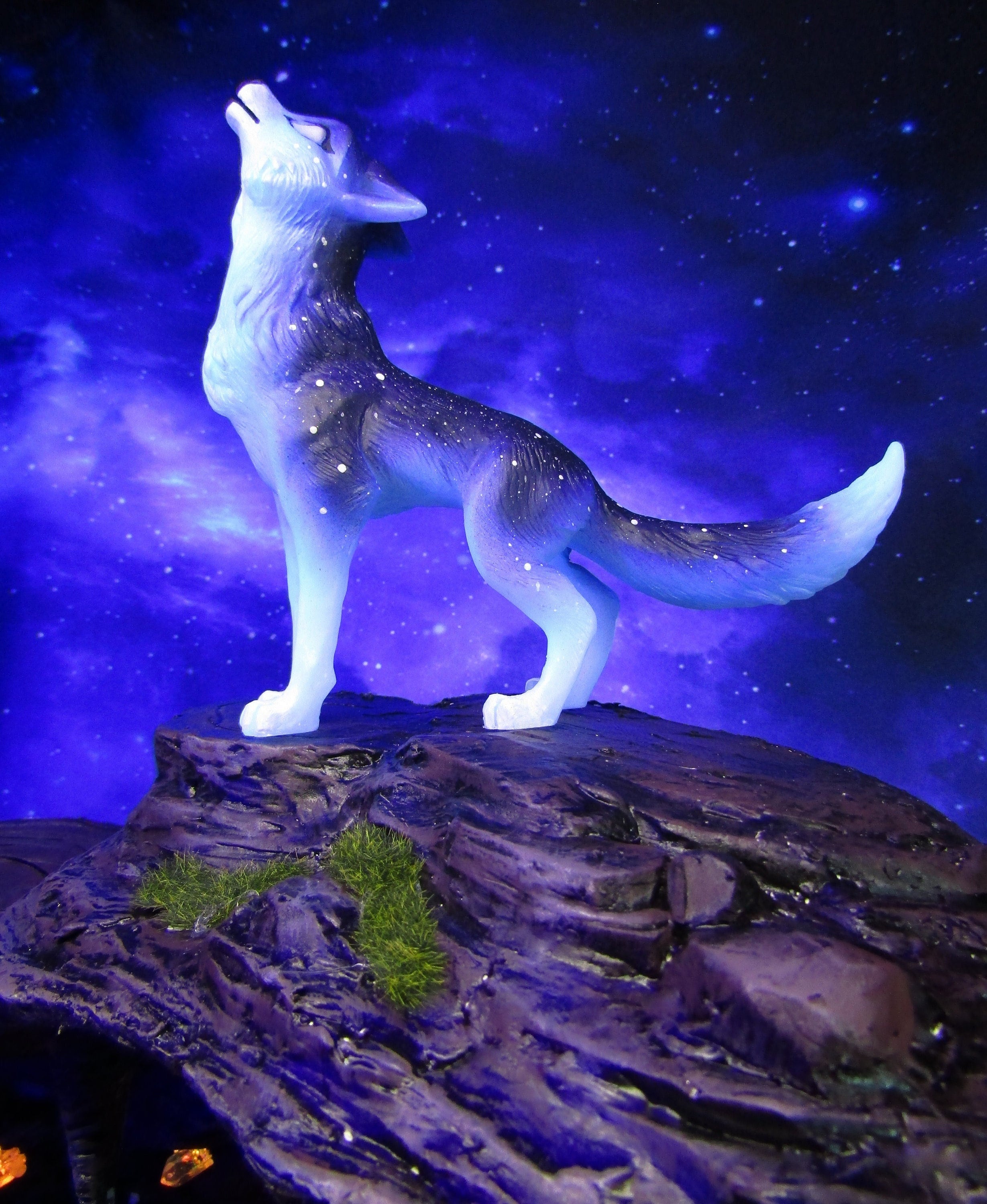 Galaxy Wolf Figurine Howling Wolf Sculpture Handmade