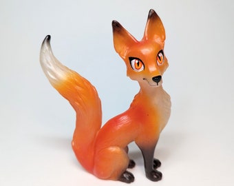 Orange Kitsune fox Figurine Statue, Handmade art, Japanese fox