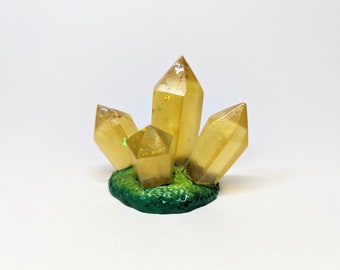 Gold yellow Nostalgic Video game style Crystal Cluster figurines dragon gems small handmade art pieces