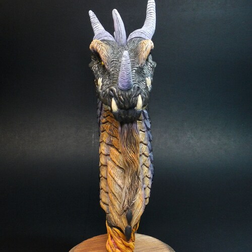 Black shops Dragon Bust, Fantasy sculpture, handmade gift, Warcraft figurine