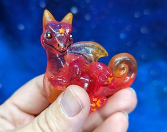 Flame Ruby Red Baby Dragon, Bubble Belly Peep Dragon, liquid core art toy handmade beautiful figurine