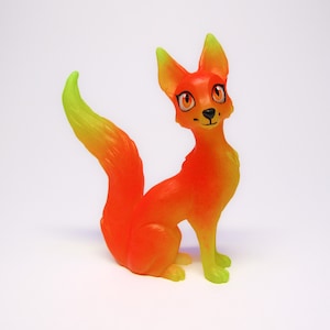 UV Fire Fox Kitsune fox Figurine Statue, Handmade art, Japanese fox